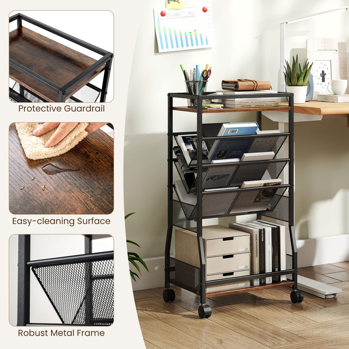 Giantex 32" H 5-Tier Rolling File Cart with Sloped Mesh Magazine Racks (1/2)
