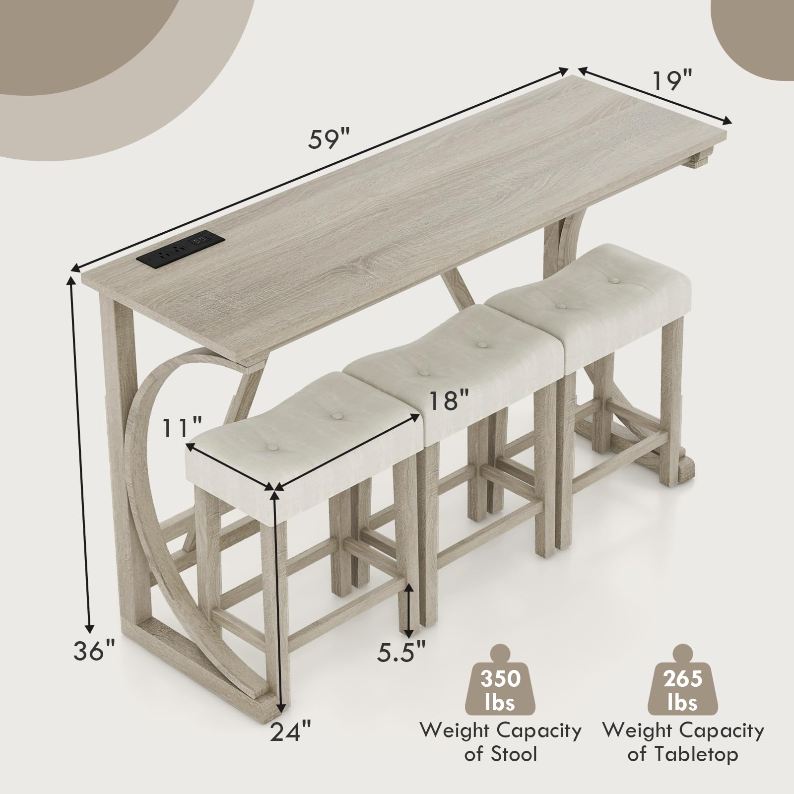 Giantex Small Dining Table Set - 4-Piece Bar Table and Chairs Set with Power Outlet