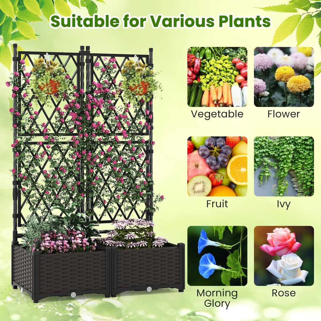 Giantex Raised Garden Bed with Lattice Trellis Self-Watering Planter Box（32"LX16"WX50"H）