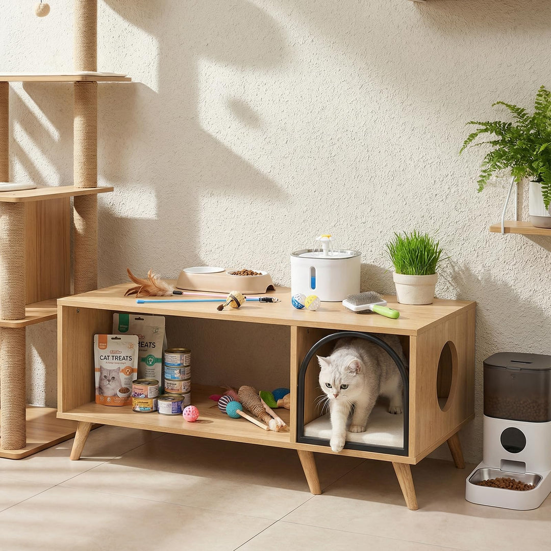 Giantex 2 in 1 Coffee Table with Cat House for Entryway Home