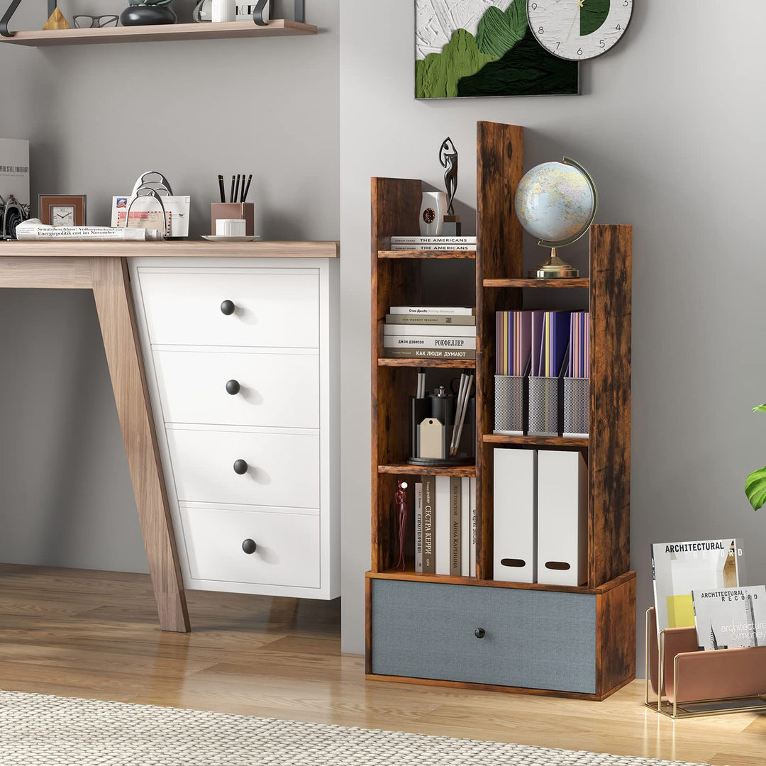 Giantex 9-Cube Bookcase with 2 Drawers - Industrial Freestanding Open Display Shelving with Anti-toppling Device
