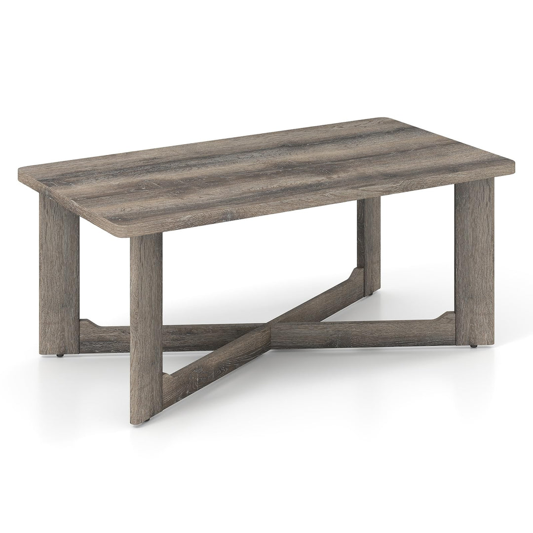 Giantex Farmhouse Wood Coffee Table Rectangle Center Table with X-Shaped Base & Rubber Wood Frame