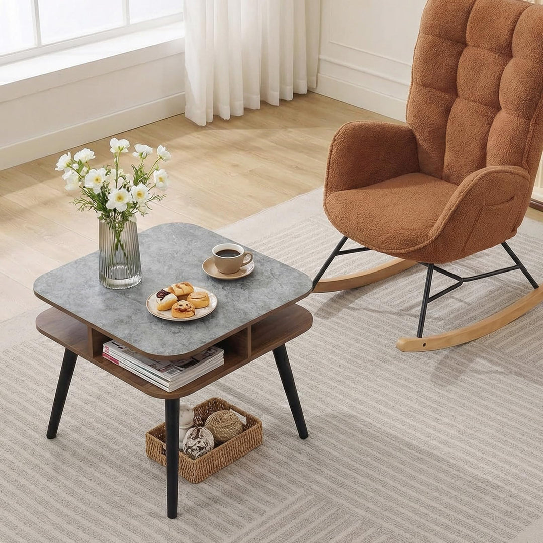 Giantex 2-Tier Faux Marble End Table Set of 1/2