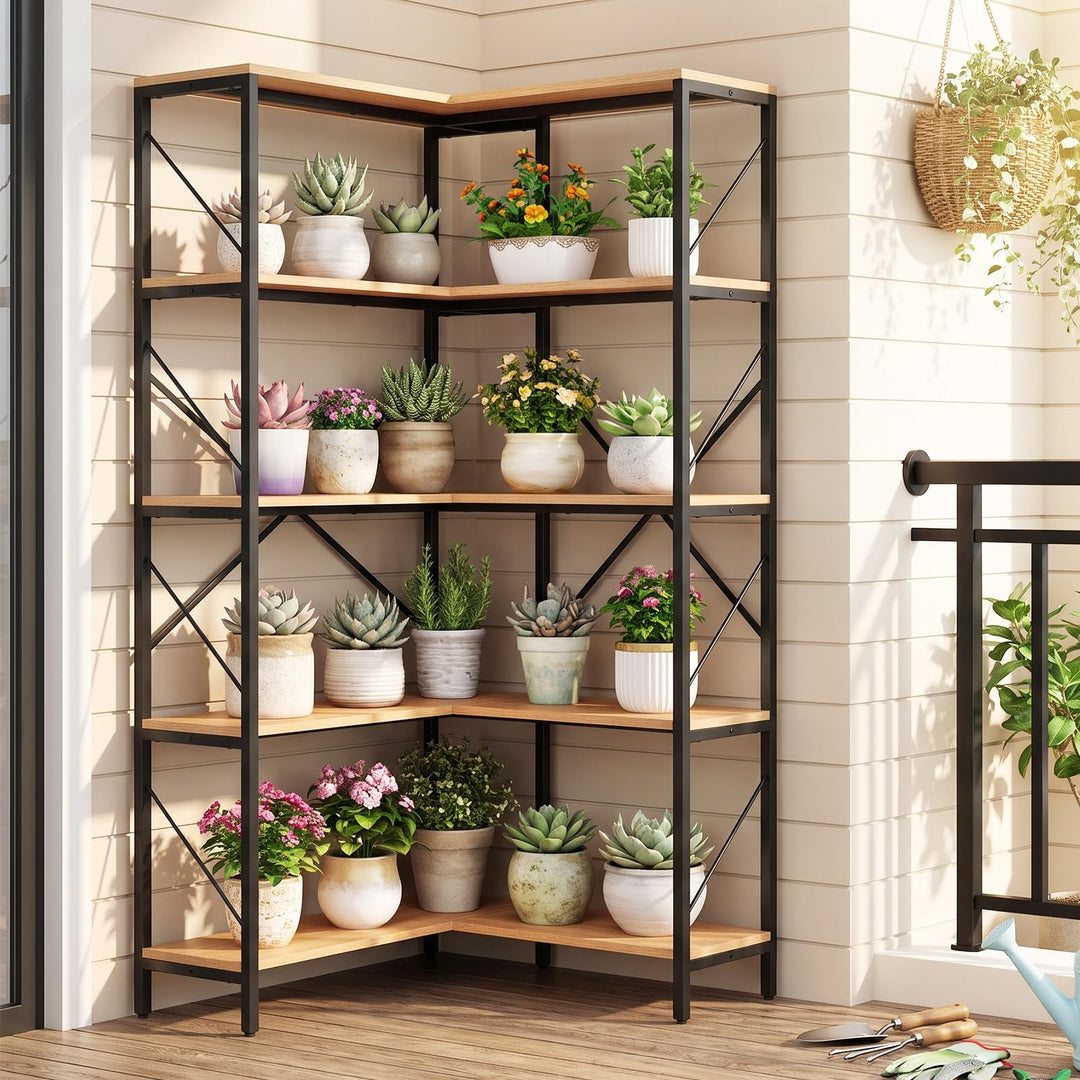 GIANTEX 5-Tier Corner Bookshelf for Living Room