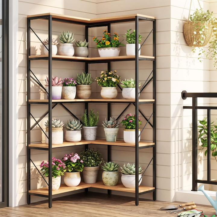 GIANTEX 5-Tier Corner Bookshelf for Living Room