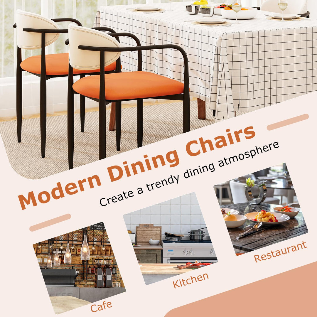 Giantex Modern Dining Chairs Set of 2/4 Faux Leather Upholstered Kitchen Chairs with Orange Padded Seat