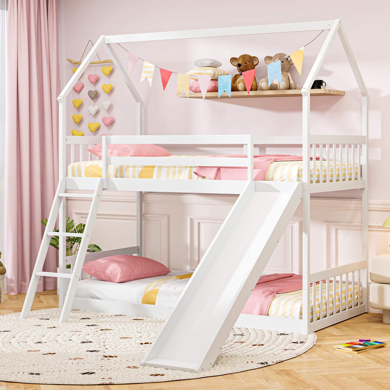Giantex Wood Kids Bunk Bed with Slide & Ladder