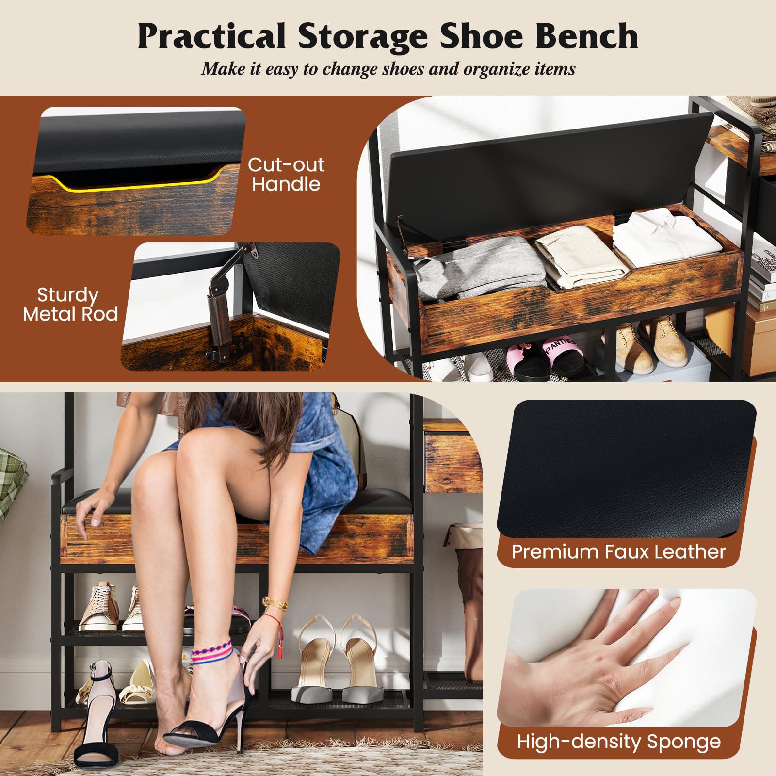 Giantex Coat Rack with Shoe Storage Bench