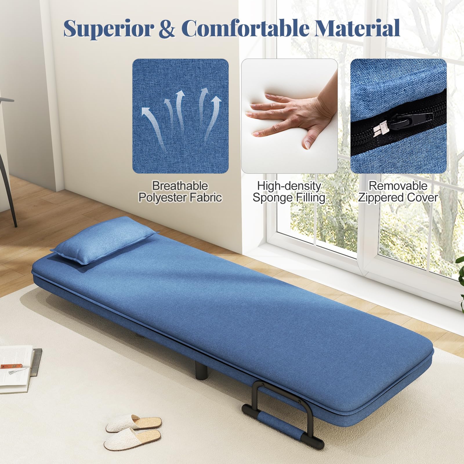 Giantex Convertible Sofa Bed, 3-in-1 Folding Sleeper Chair with 5-Position Adjustable Backrest, Wheels, 2 Legs