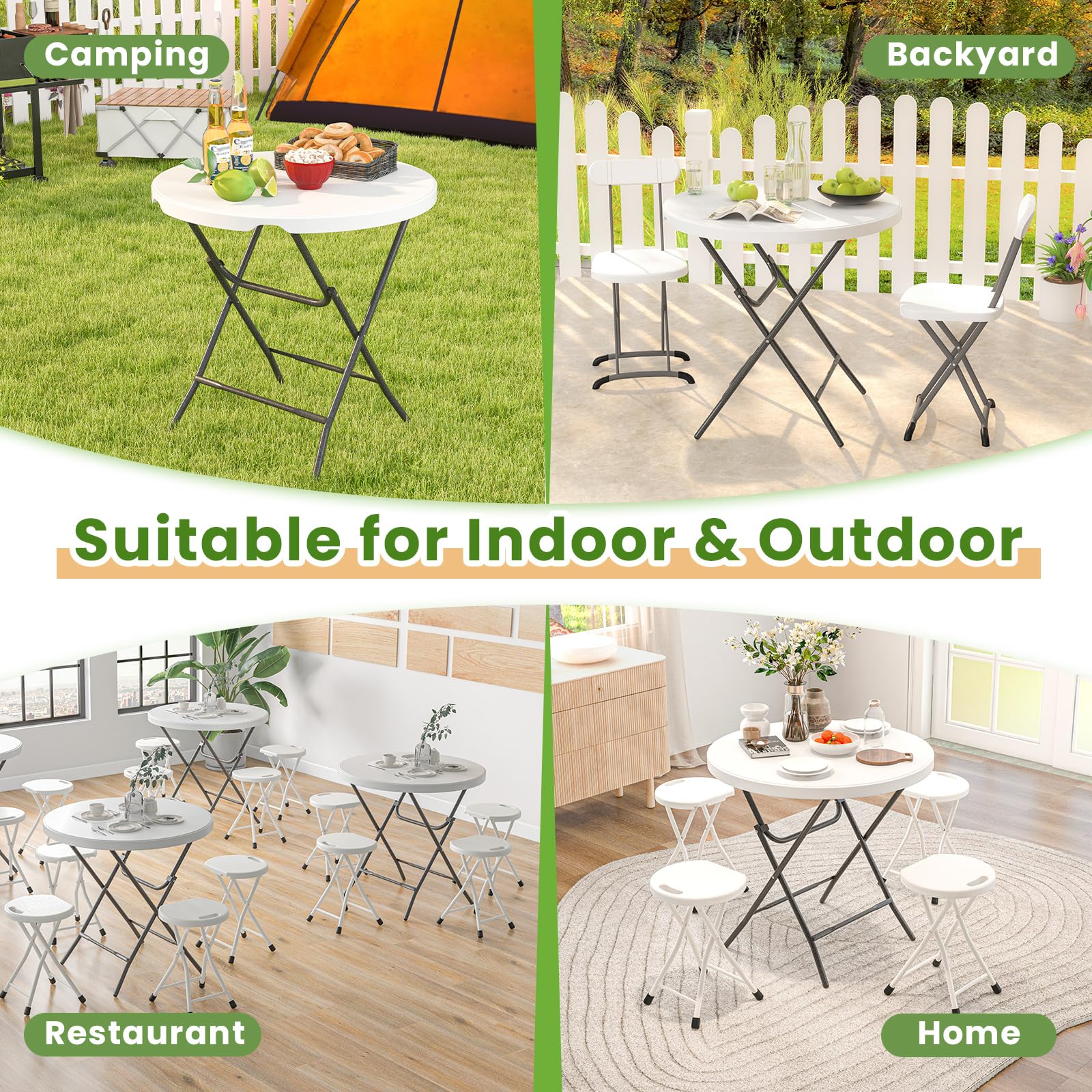 Giantex 32” Round Folding Table, HDPE Foldable Card Table for Party Wedding Event Picnic Commercial Banquet