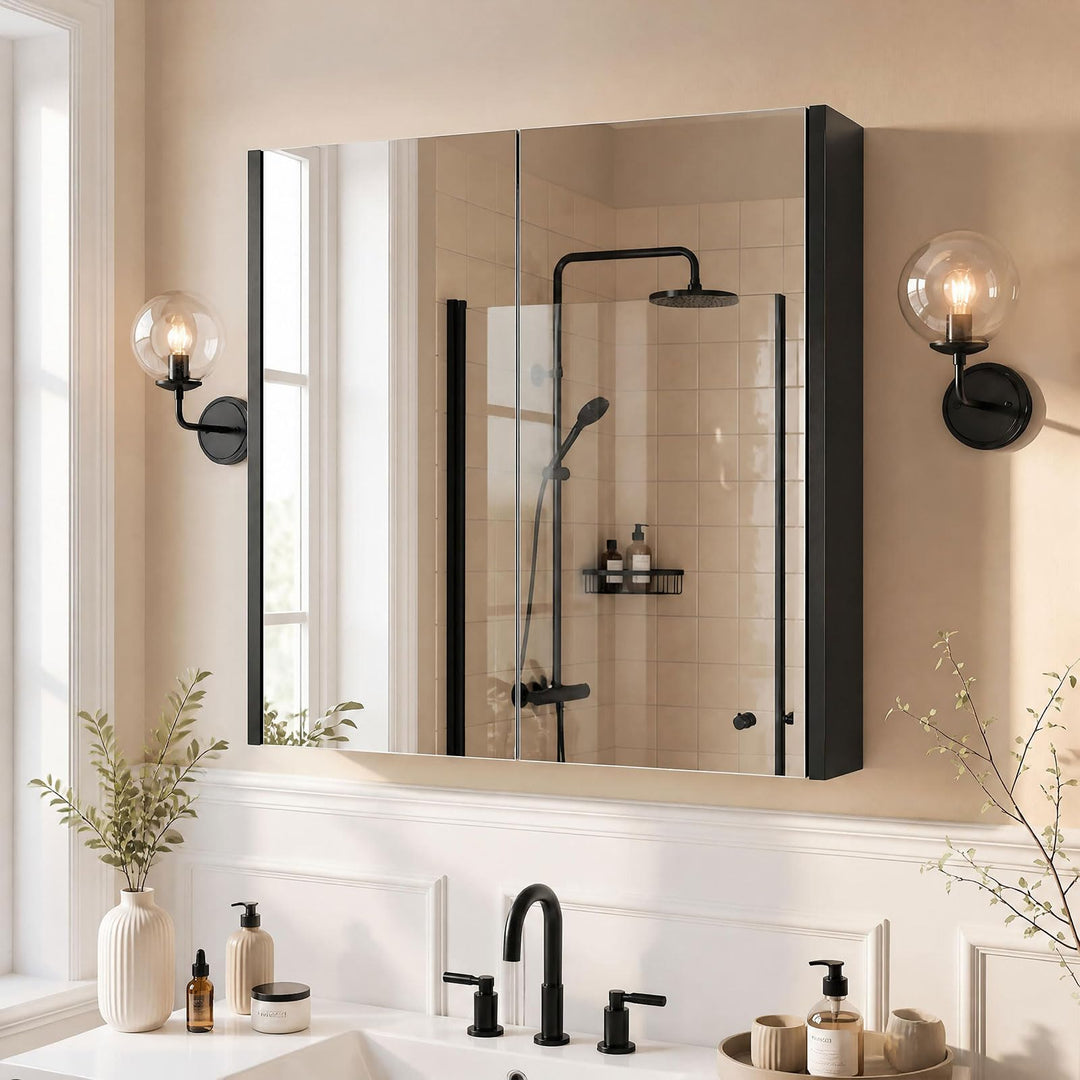 GIANTEX Bathroom Wall Cabinet with 2 Mirror Doors