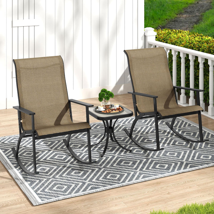 Giantex 3 Piece Rocking Bistro Set with 2 Rocking Chairs & Coffee Table