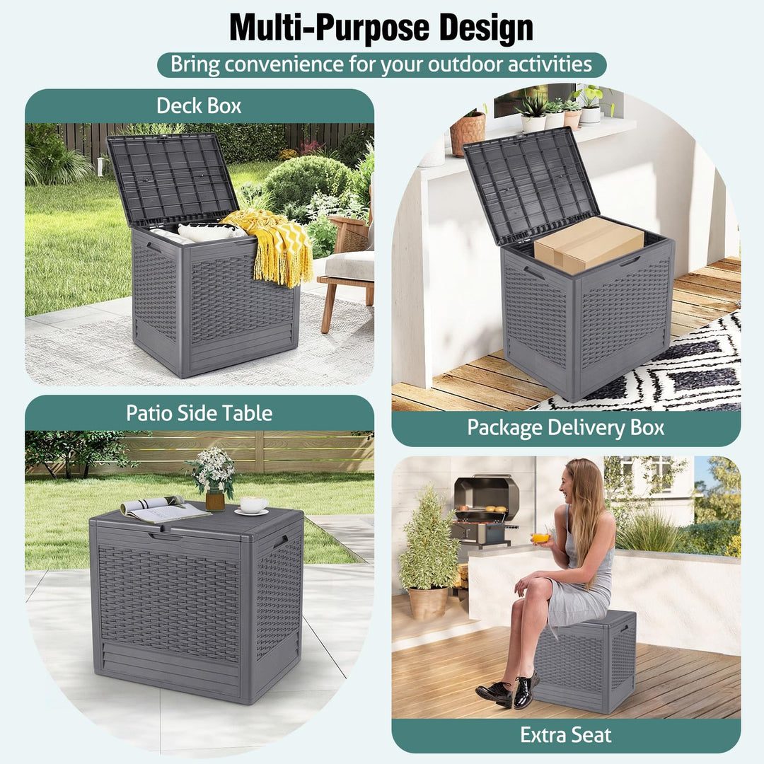 Giantex 25 Gallon PP Deck Container with Rattan Patterns &amp; Lockable Lid