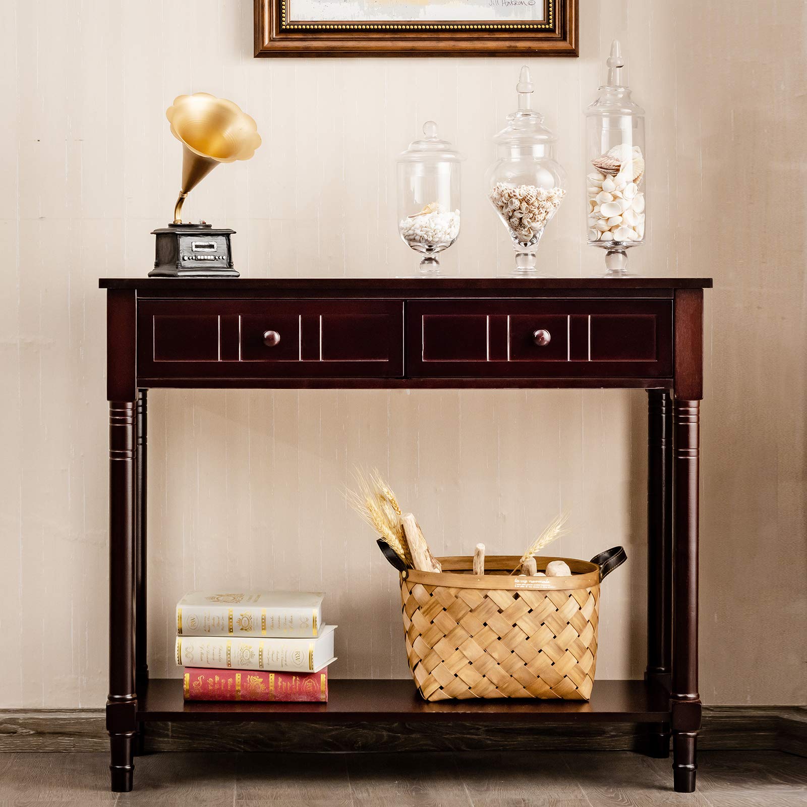 2-Tier Console Table with Drawers and Storage Shelf Hall Table