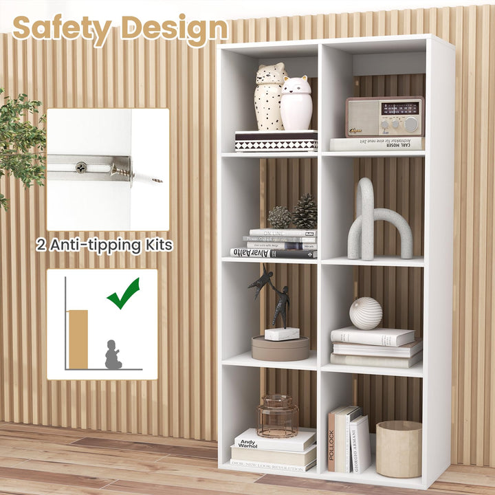 Giantex 8-Cube Bookcase, White Cubby Bookshelf w/Back Guardrail & Anti-Tipping Kits