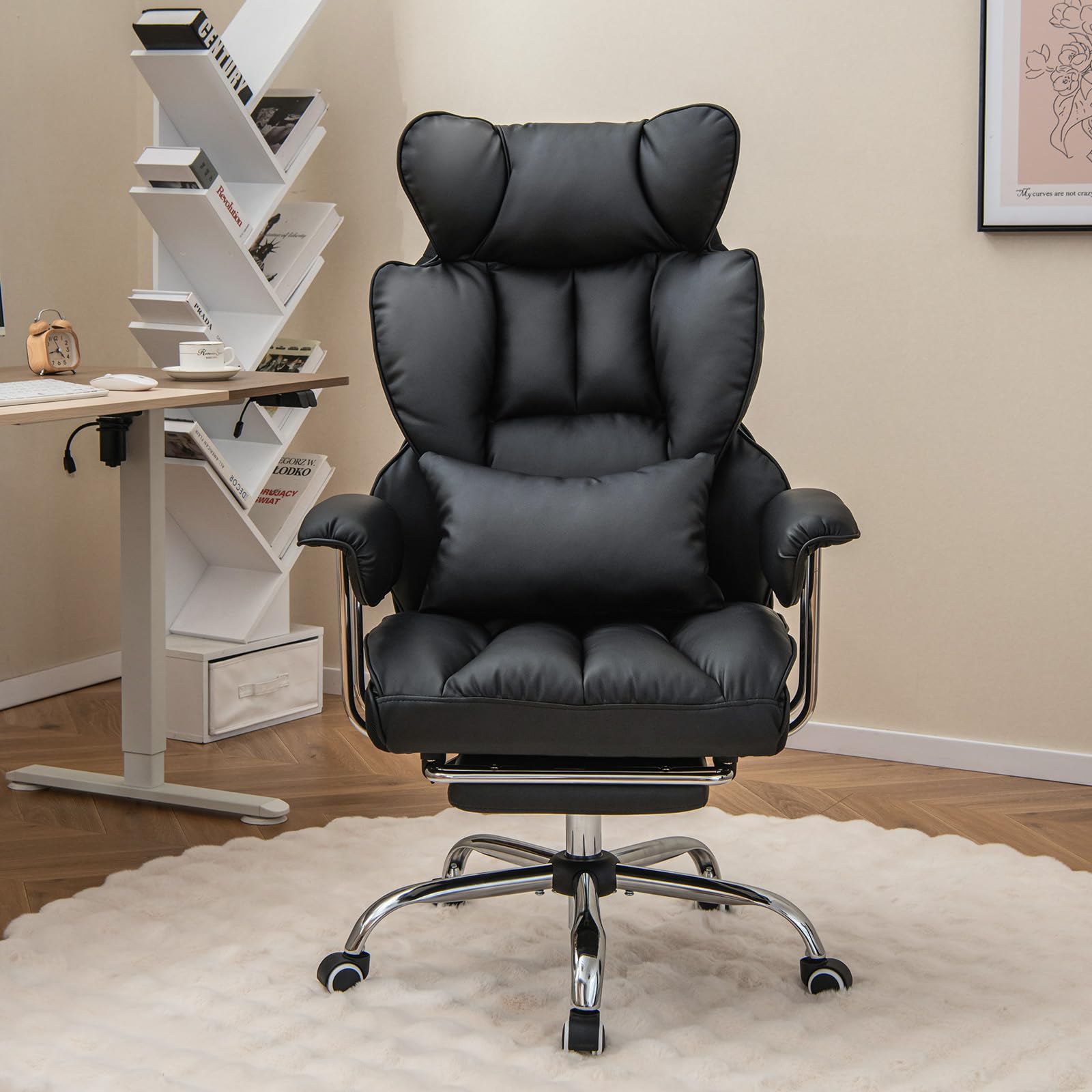 Giantex Office Desk Chair, High Back Executive Office Chair with Foot Rest and Lumbar Support