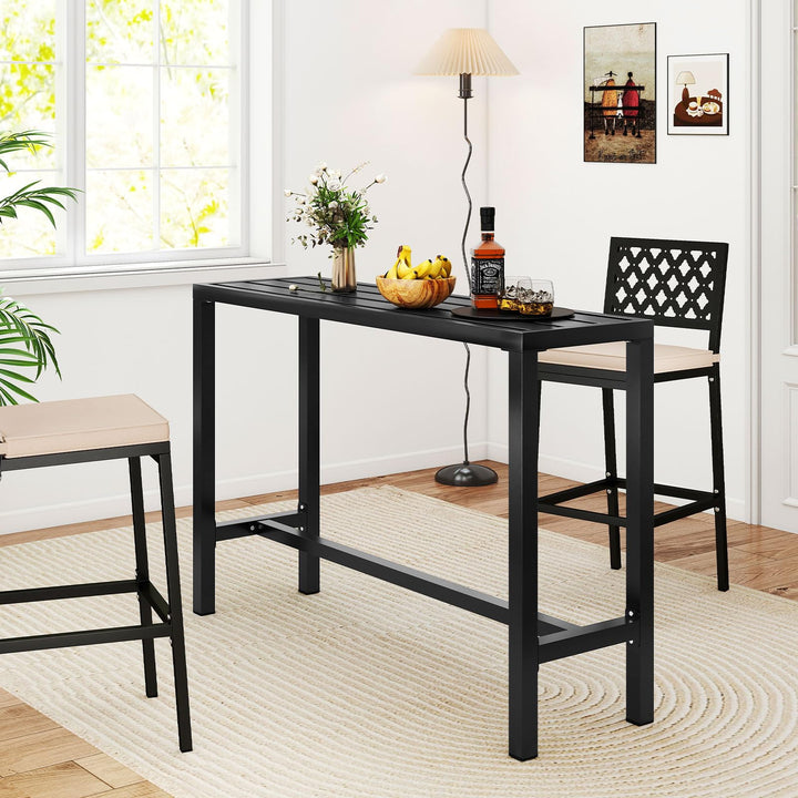 Giantex Outdoor Rectangle Bar Table with Counter Height Slatted Top & Footrest Black (55")