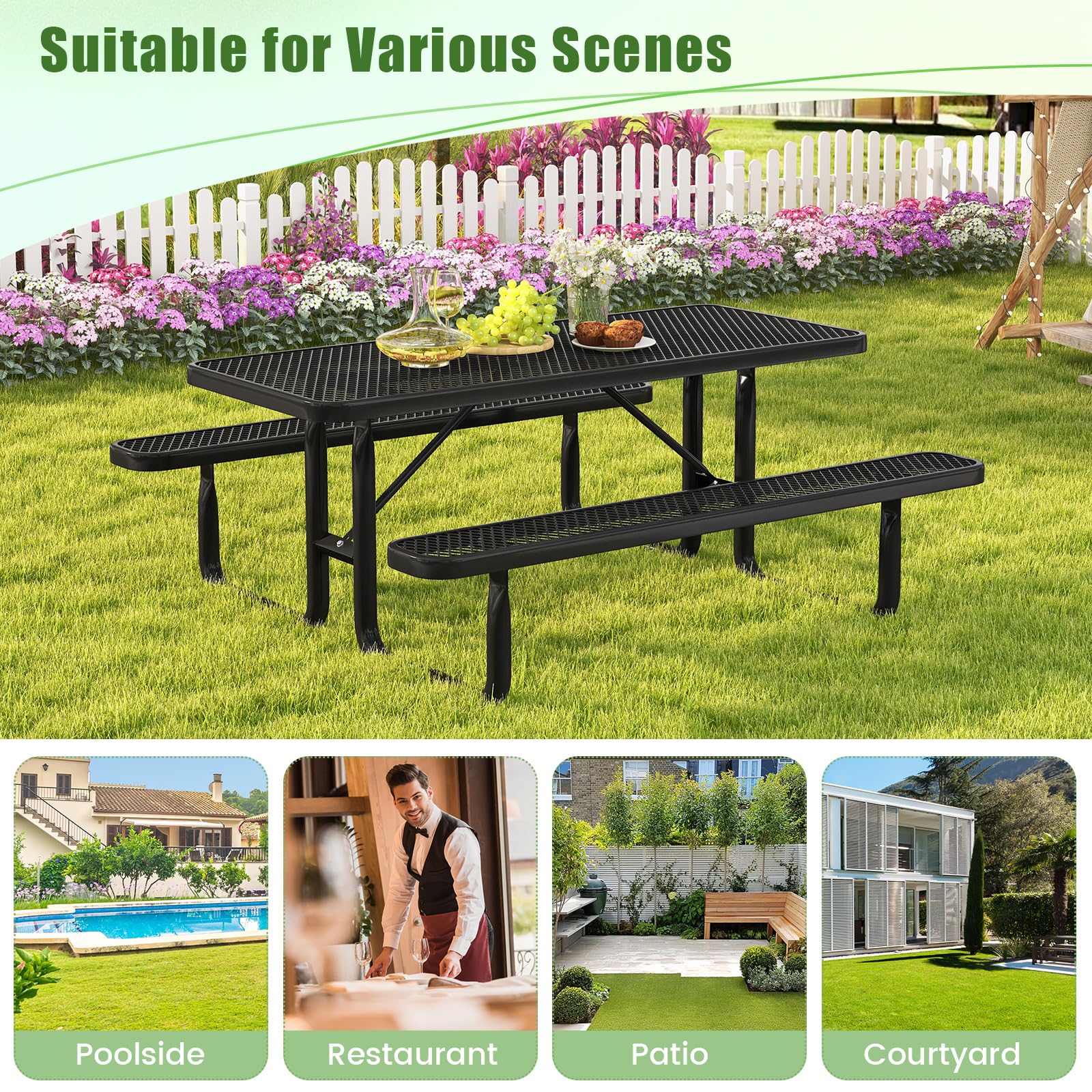 Giantex 72” Picnic Table, Large Outdoor Table & Bench Set for 8