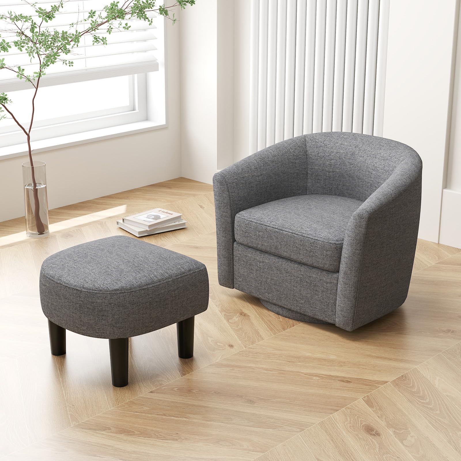 Giantex Swivel Accent Chair with Ottoman, Modern Barrel Club Chair w/Footrest