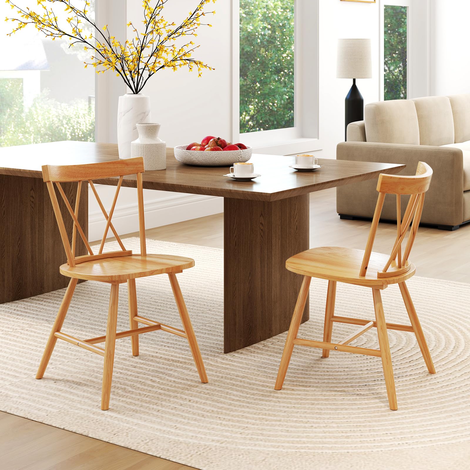Giantex Wooden Dining Chairs Set of 2/4, Farmhouse Windsor Kitchen Chairs w/Cross Back, Wide Seat