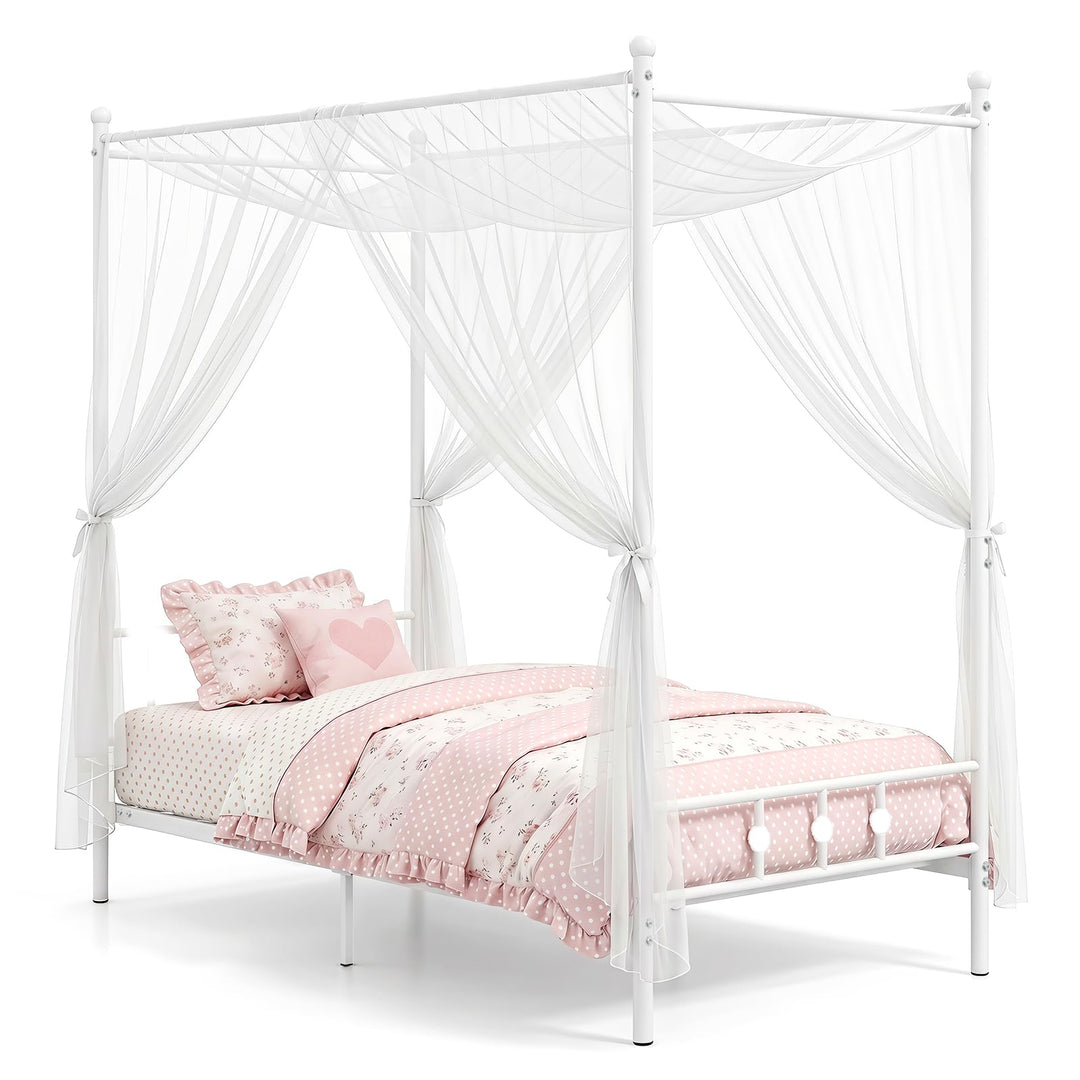 GIANTEX Metal Canopy Bed Frame Twin Size with Headboard and Footboard
