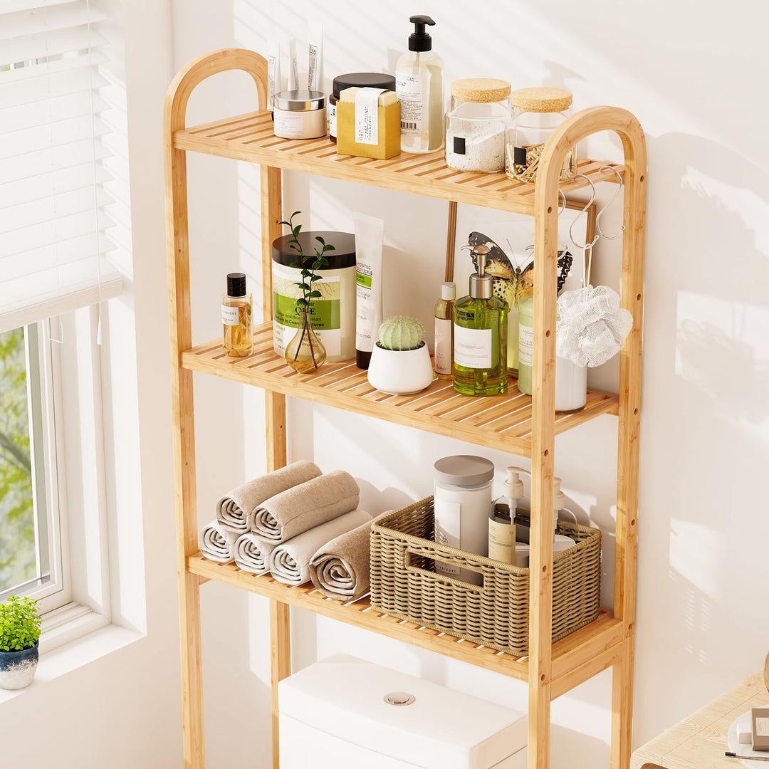 Giantex Bamboo Over The Toilet Storage, 3-Tier Bathroom Toilet Shelf Rack