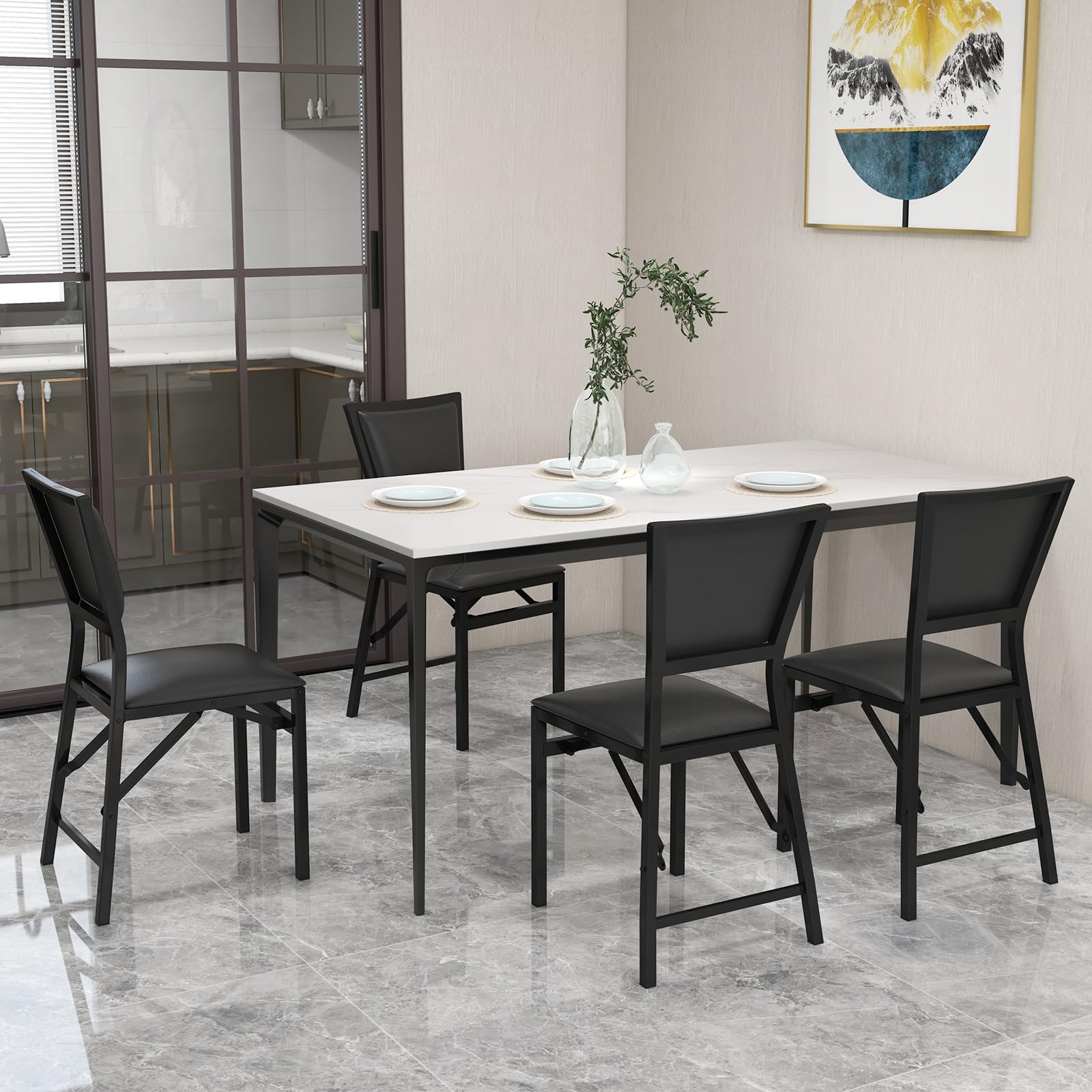 Metal Folding Chair Dining Chairs Home Restaurant Furniture - Giantex