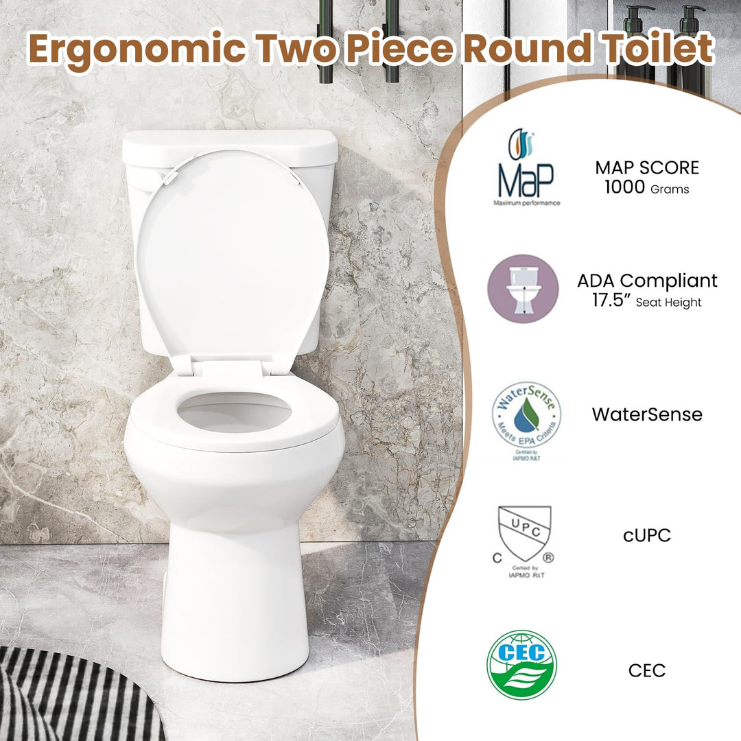 Giantex Two Piece Toilets with 17.5" ADA Comfort Height Seat 360° Siphon Powerful Flush,