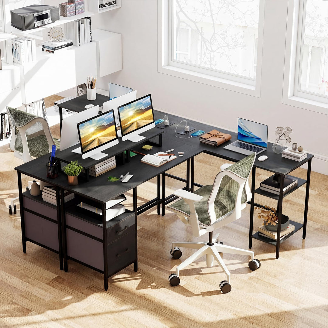Giantex 63" Reversible L Shaped Desk with Charging Station