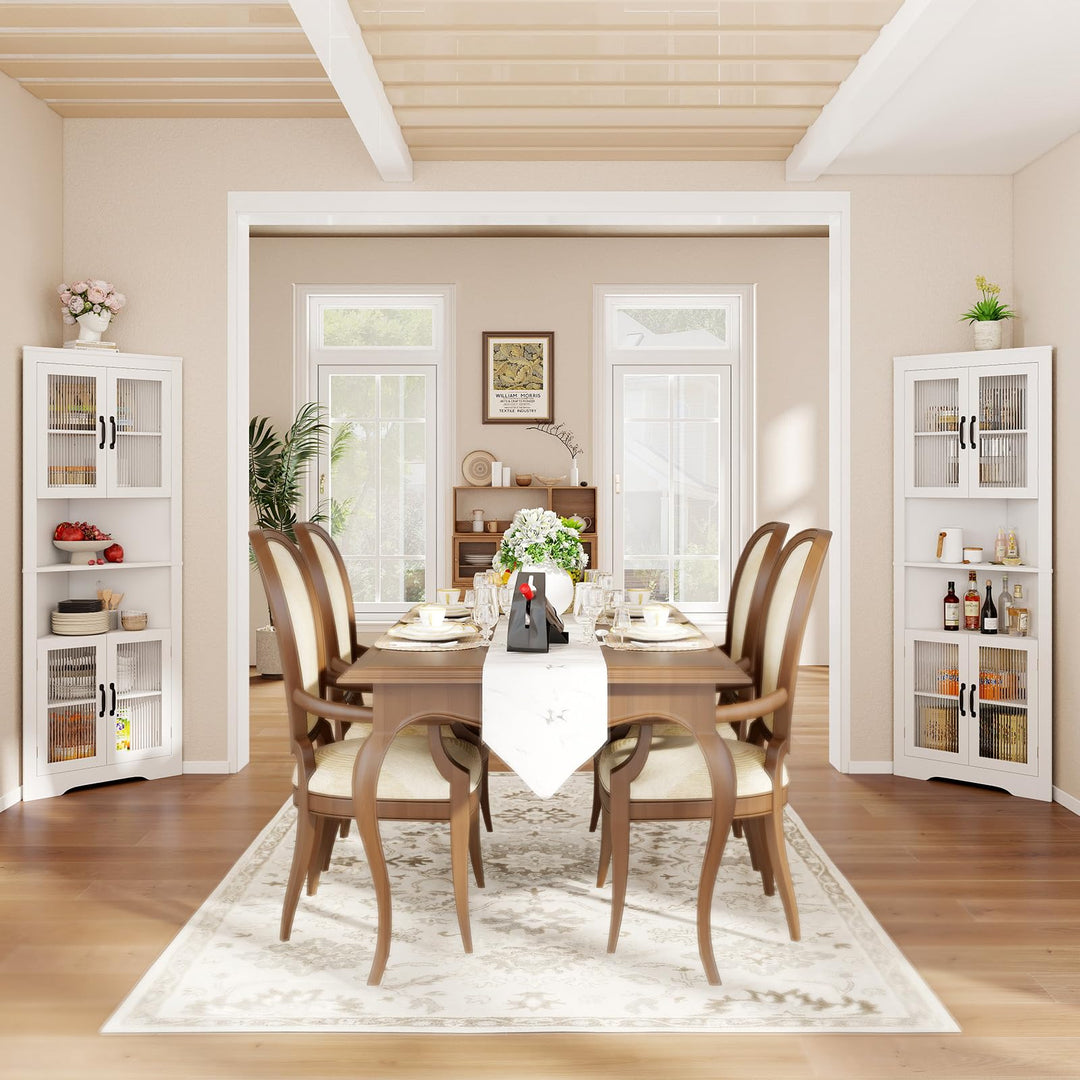 Giantex 67" Tall Corner Cabinet Space-Saving Triangular Storage Cabinet w/ 4 Tempered Glass Doors
