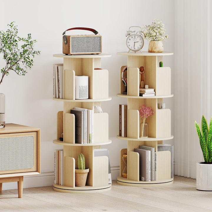 Giantex 3-Tier Rotating Bookshelf 360° Display Rack w/Dividers & Anti-Falling Baffles