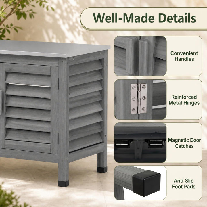 Giantex 2-Door Fir Wood Outdoor Cabinet with Stainless Steel Countertop