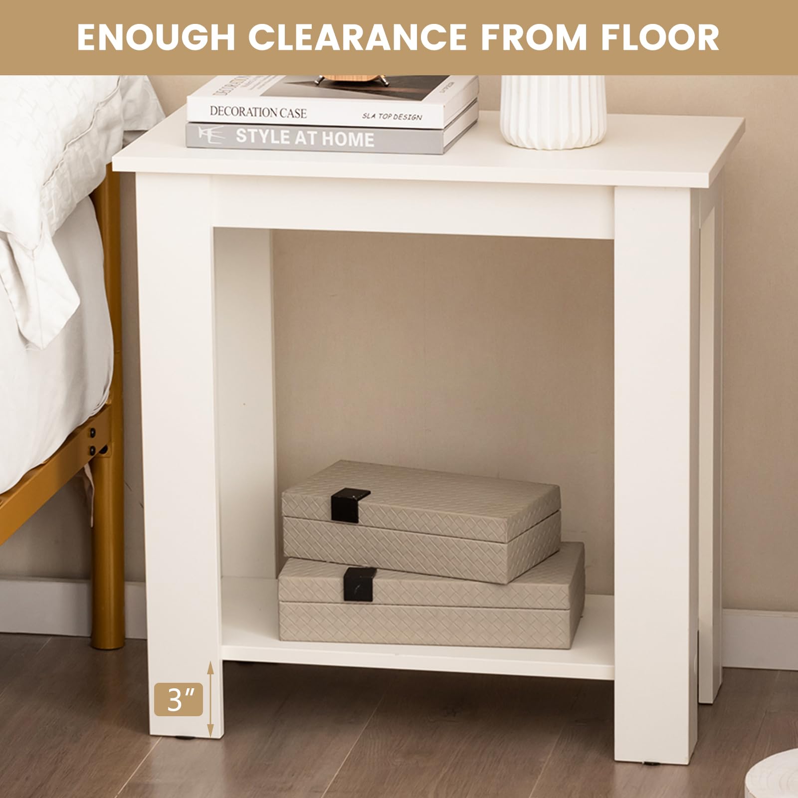 Giantex 2-Tier End Table White, Modern Side Table with Storage Shelf