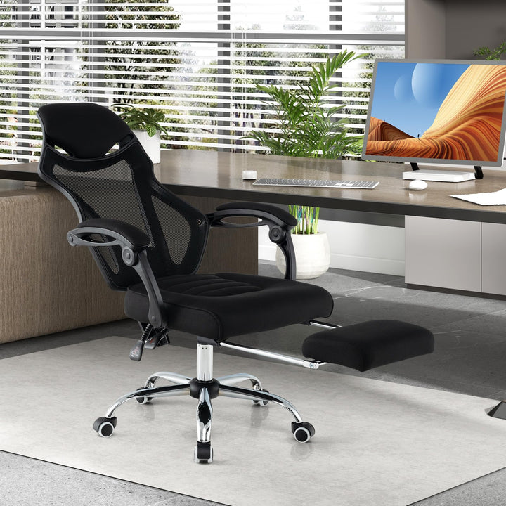 Giantex Ergonomic Desk Chair with Footrest, Mesh Office Chair with Height-Adjustable & Tilting Backrest
