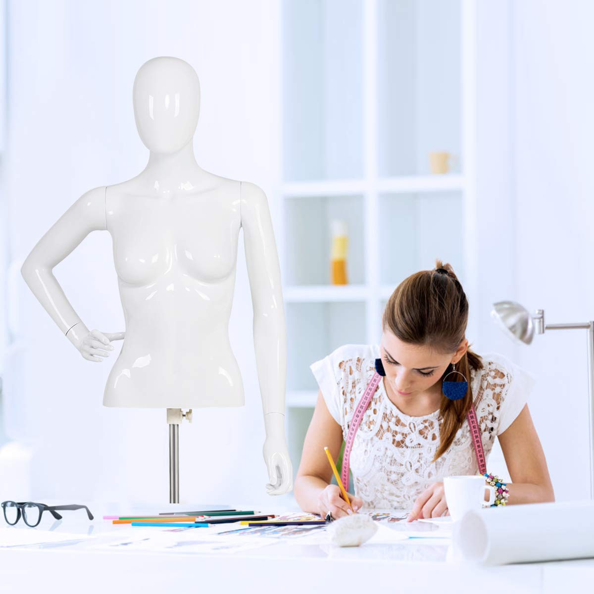 Female Mannequin Torso Adjustable Height Detachable Arms Dress Form - Giantex