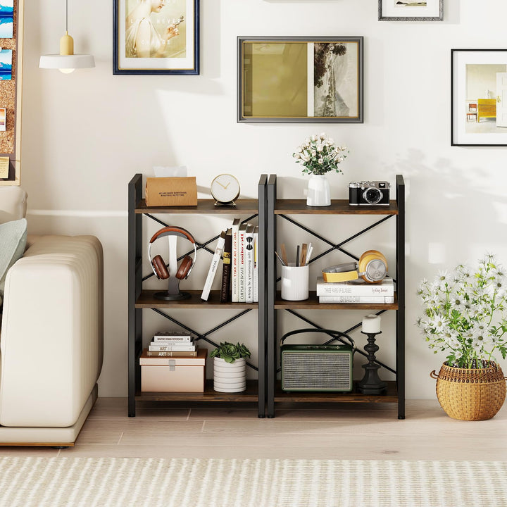 Giantex 3-Tier Bookshelf Narrow Freestanding Display Shelf with Metal Frame &amp; Wooden Storage Racks