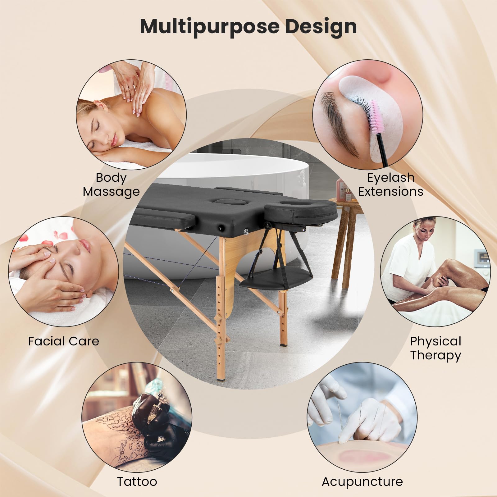Giantex Massage Table, Portable Massage Bed w/Carrying Case, 2-Section Salon Spa Facial Care Tattoo Bed