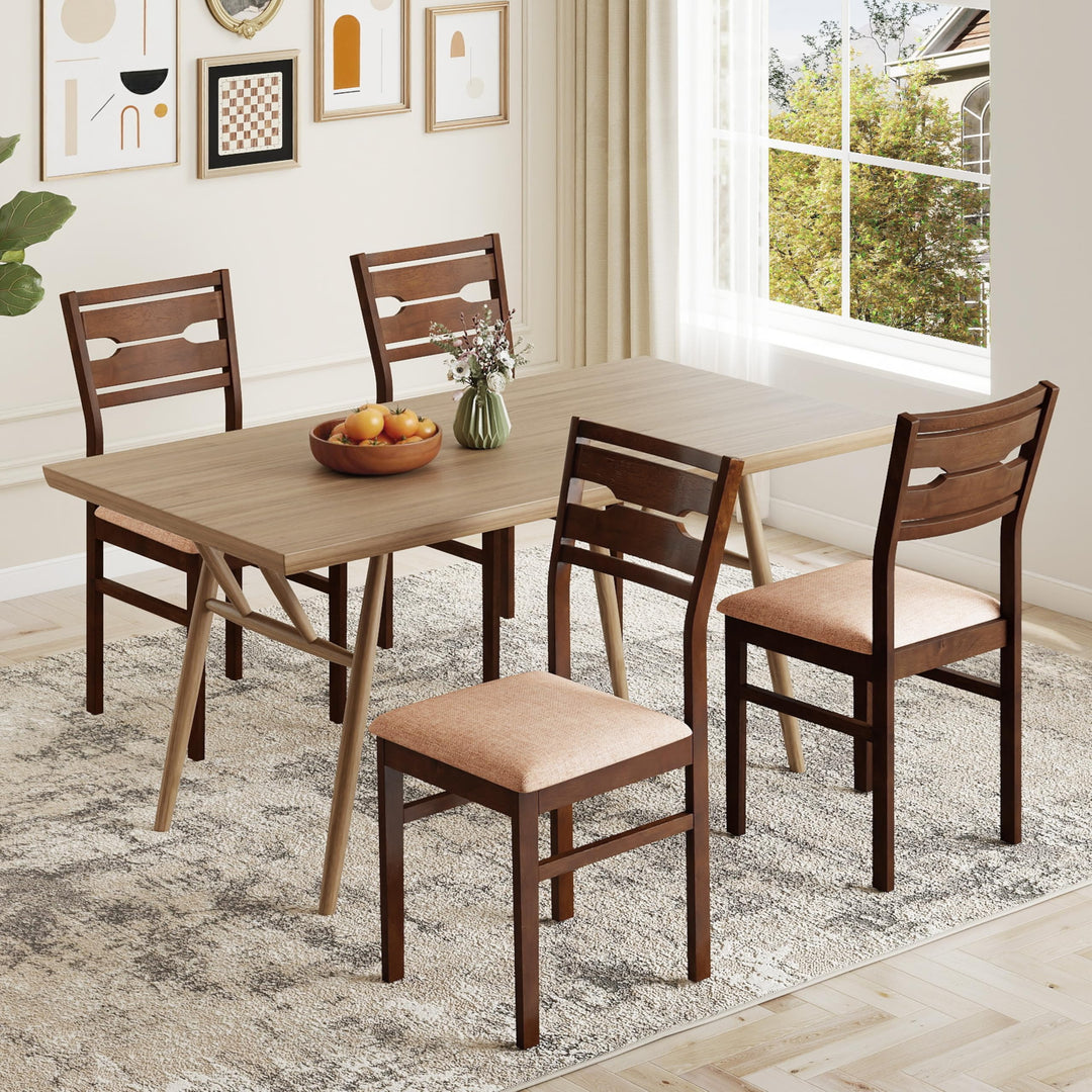 Giantex Wooden Dining Chairs Set of 2/4 Fabric Upholstered Kitchen Armless Chairs