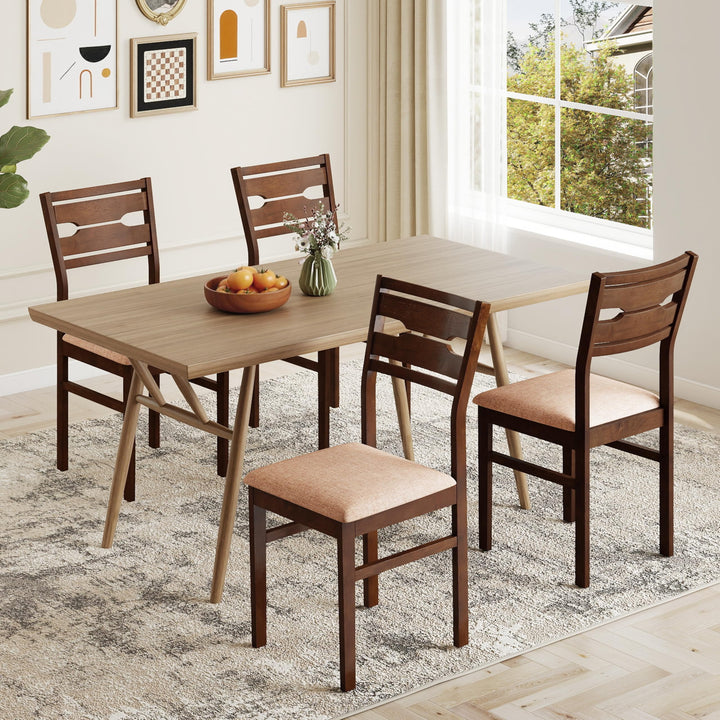 Giantex Wooden Dining Chairs Set of 2/4 Fabric Upholstered Kitchen Armless Chairs