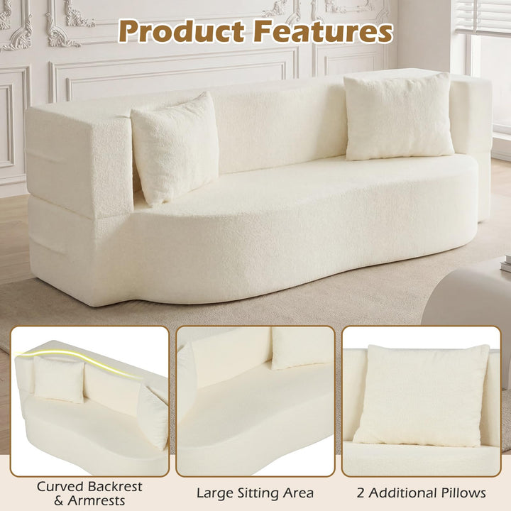 Giantex 75.5" Folding Sofa Bed | 2-in-1 Convertible Teddy Fleece Floor Loveseat with 2 Comfortable Pillows