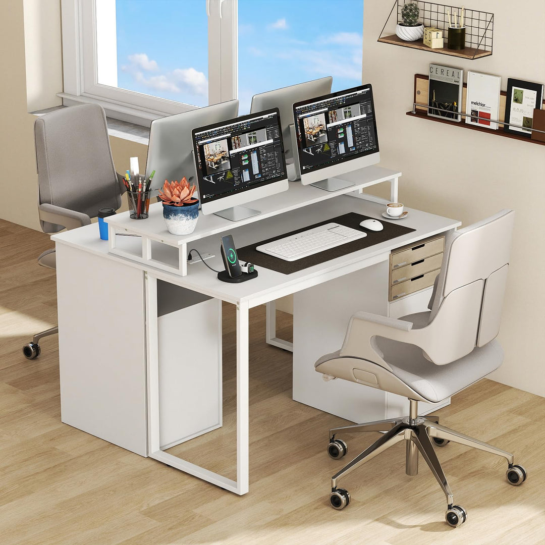 Giantex 48 Inch Computer Desk with Power Outlets &amp; File Drawer