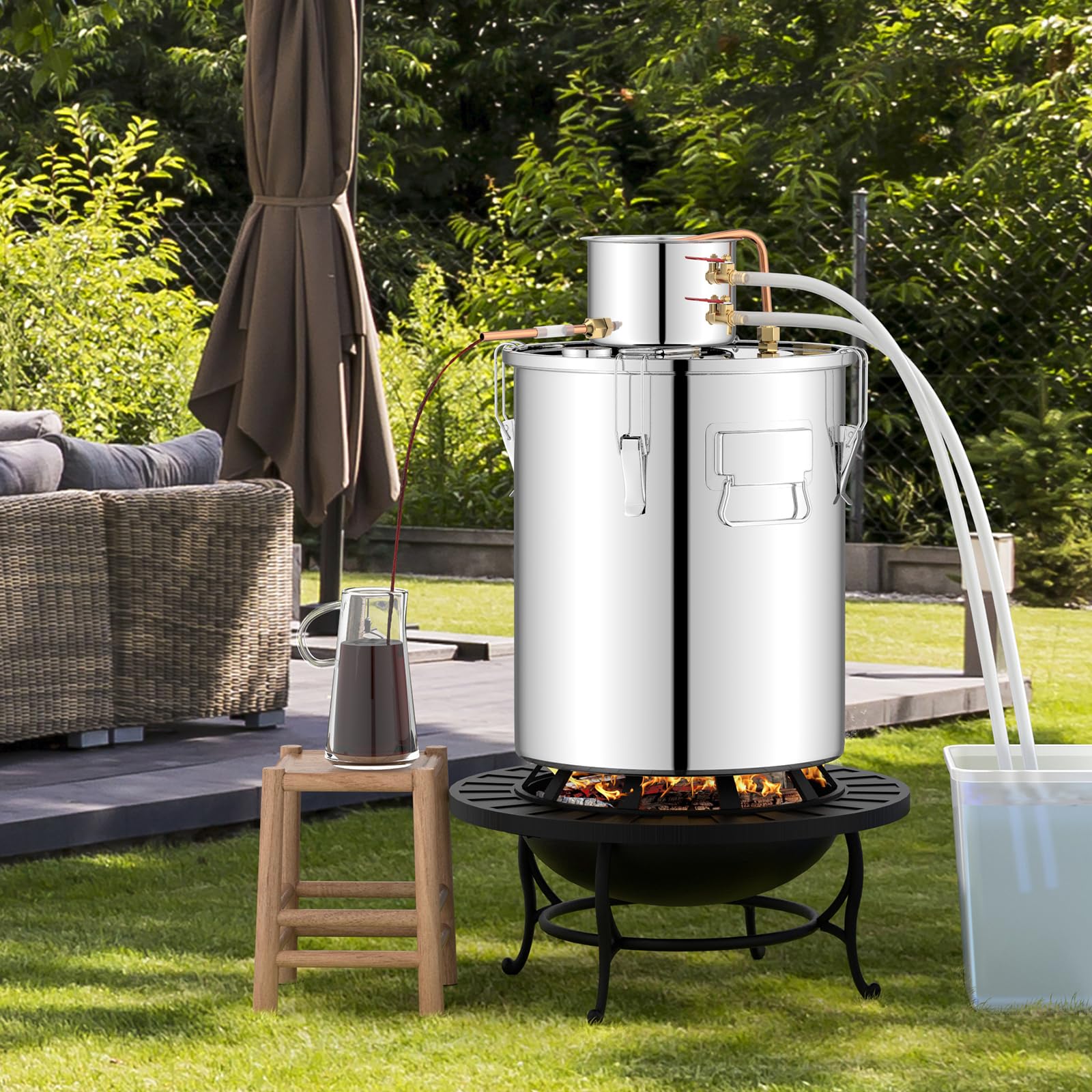 Giantex 5 or 10 Gal Alcohol Still,2 Pots Stainless Steel Alcohol Still, Multi-purpose Home Brewing Kit for DIY Whiskey, Brandy, Beer, Silver