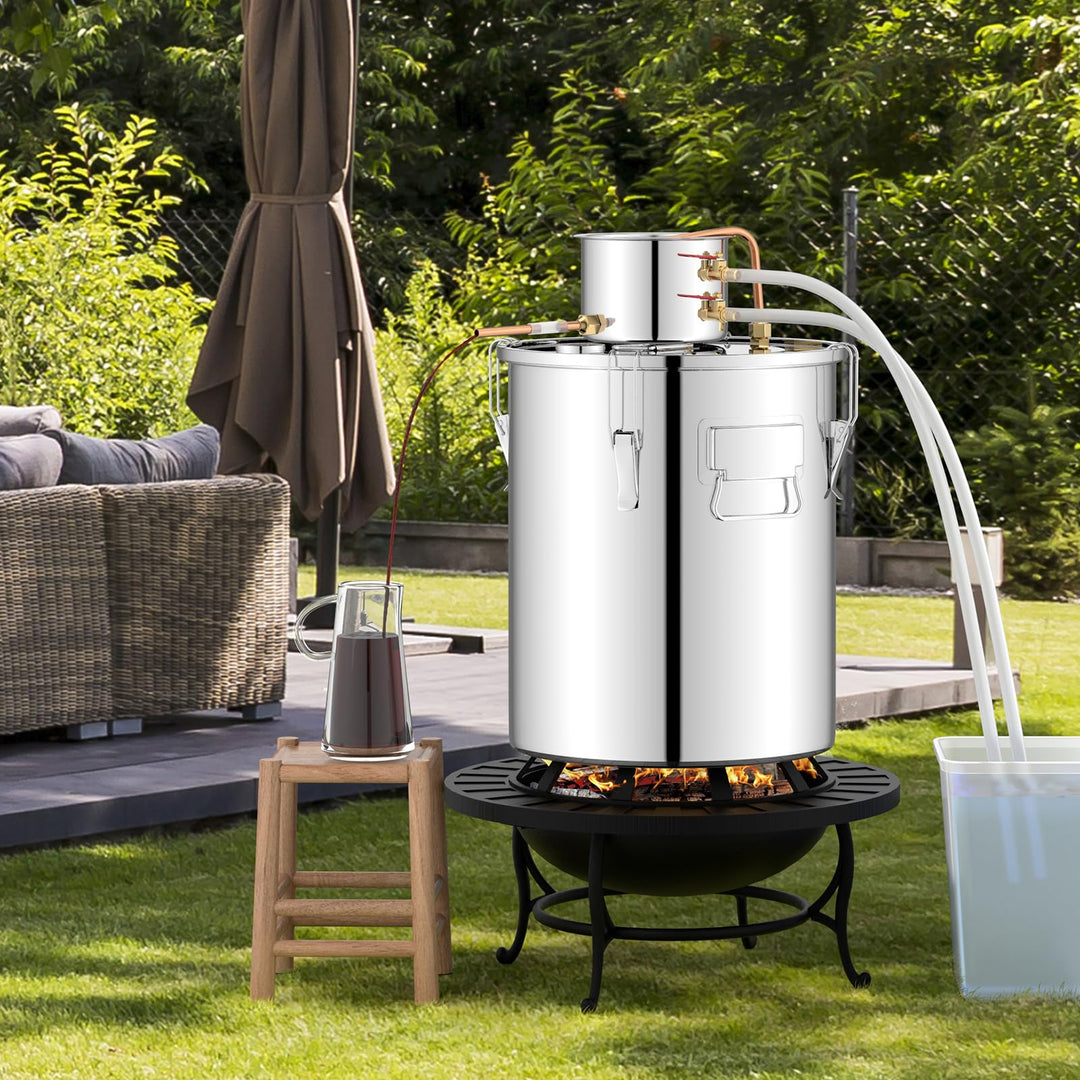 Giantex 5 or 10 Gal Alcohol Still,2 Pots Stainless Steel Alcohol Still, Multi-purpose Home Brewing Kit for DIY Whiskey, Brandy, Beer, Silver