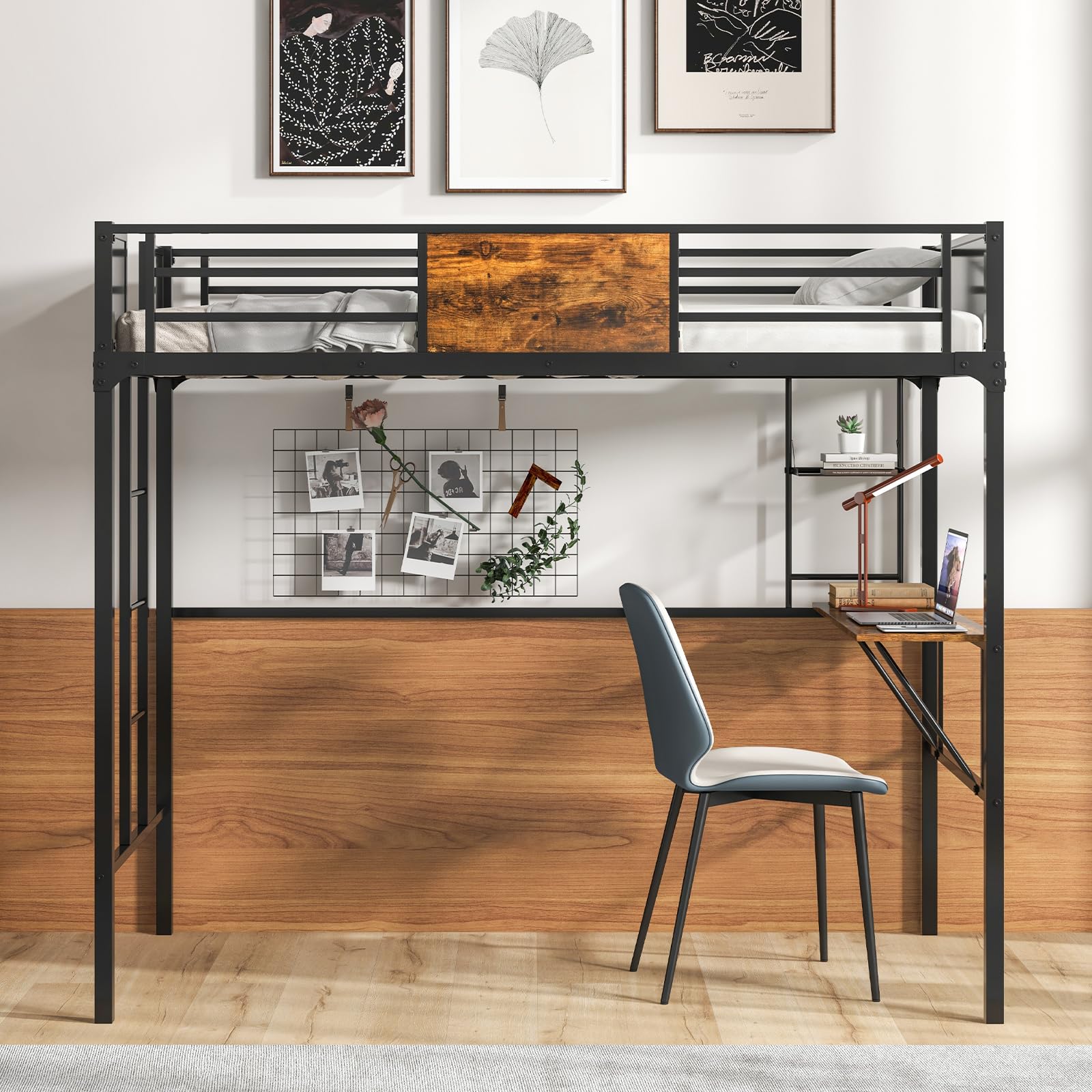Giantex Loft Bed Twin Size with Desk and Storage Shelf