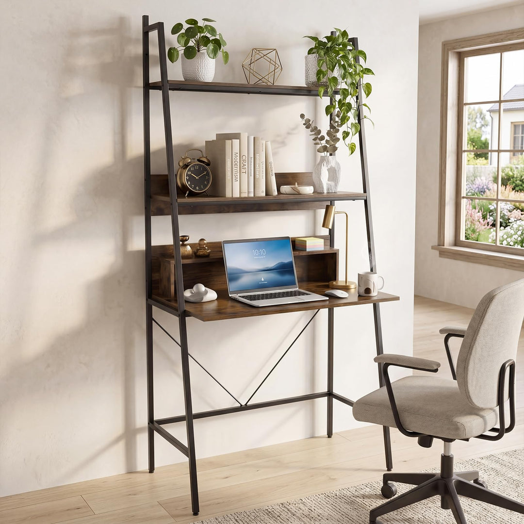 Giantex 3-Tier Ladder Computer Desk | Bookcase Stand Shelf with Storage Shelves and Metal Frame