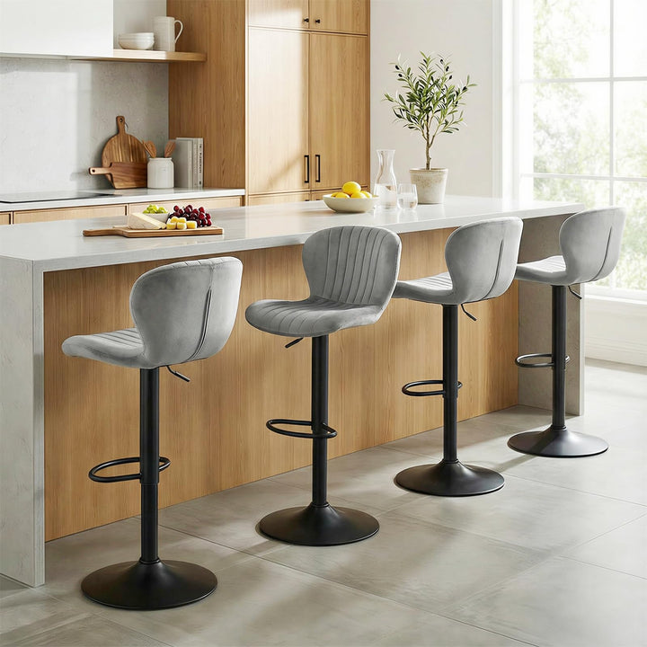 Giantex Bar Stools Set of 2/4 | Adjustable Counter Height Chairs with Velvet Upholstered Backrests