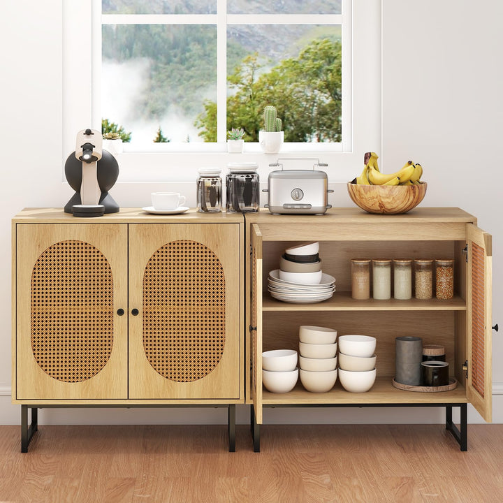 Giantex Small PE Rattan Buffet Cabinet with 2-Door Boho Sideboard