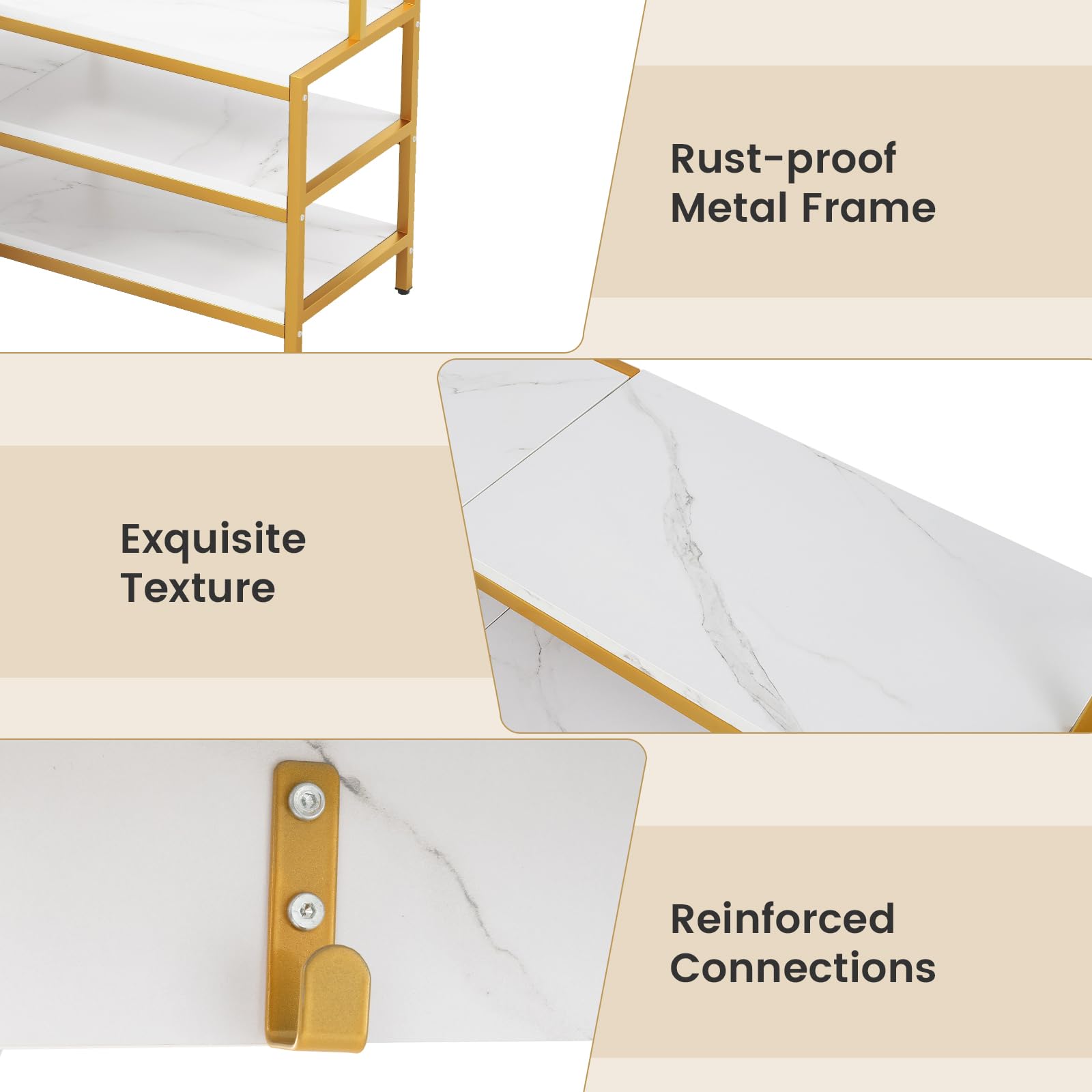 Giantex Corner Coat Rack with Shoe Bench, L-shaped Garment Rack with 5 Shelves & 7 Hooks