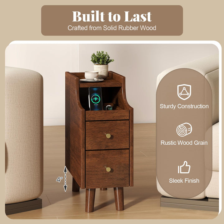 Giantex Narrow Nightstand with 2 Drawers for Small Spaces