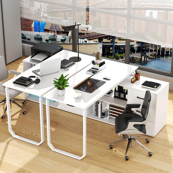 Giantex 55 Inch L-Shaped Desk with Charging Station